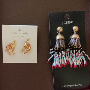 NWT kate spade earrings. Gold and pink camel AND NWT J crew earrings.